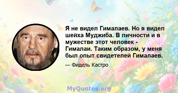 Я не видел Гималаев. Но я видел шейха Муджиба. В личности и в мужестве этот человек - Гималаи. Таким образом, у меня был опыт свидетелей Гималаев.