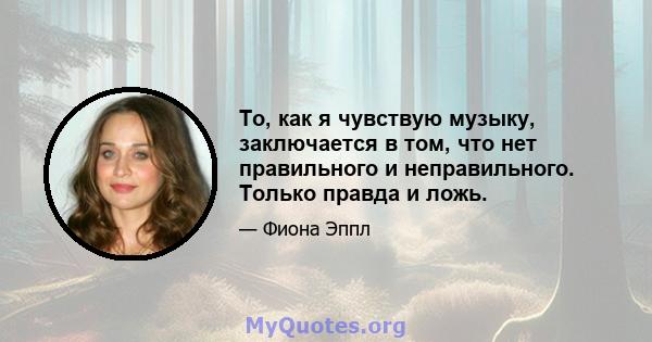 То, как я чувствую музыку, заключается в том, что нет правильного и неправильного. Только правда и ложь.