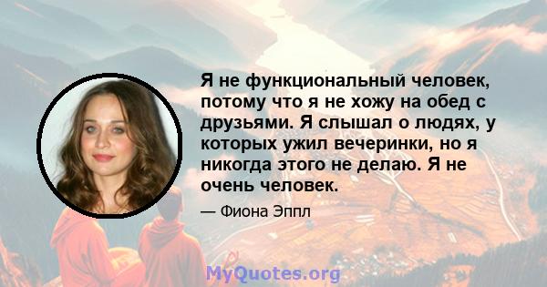 Я не функциональный человек, потому что я не хожу на обед с друзьями. Я слышал о людях, у которых ужил вечеринки, но я никогда этого не делаю. Я не очень человек.