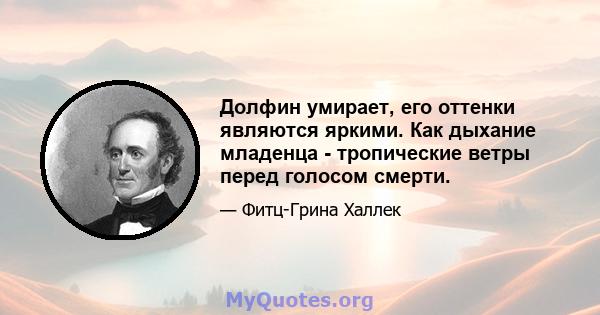 Долфин умирает, его оттенки являются яркими. Как дыхание младенца - тропические ветры перед голосом смерти.