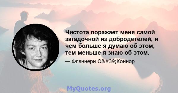 Чистота поражает меня самой загадочной из добродетелей, и чем больше я думаю об этом, тем меньше я знаю об этом.