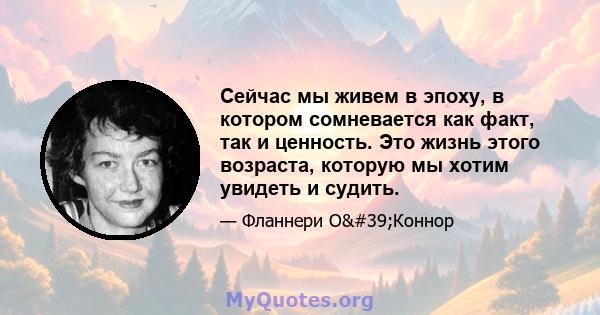 Сейчас мы живем в эпоху, в котором сомневается как факт, так и ценность. Это жизнь этого возраста, которую мы хотим увидеть и судить.