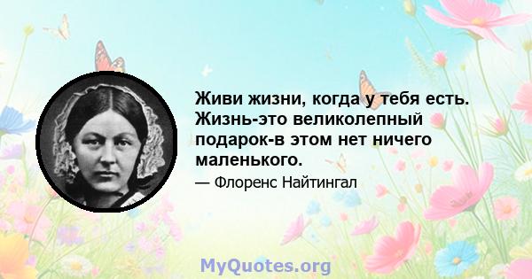 Живи жизни, когда у тебя есть. Жизнь-это великолепный подарок-в этом нет ничего маленького.