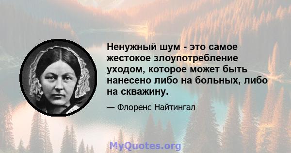 Ненужный шум - это самое жестокое злоупотребление уходом, которое может быть нанесено либо на больных, либо на скважину.