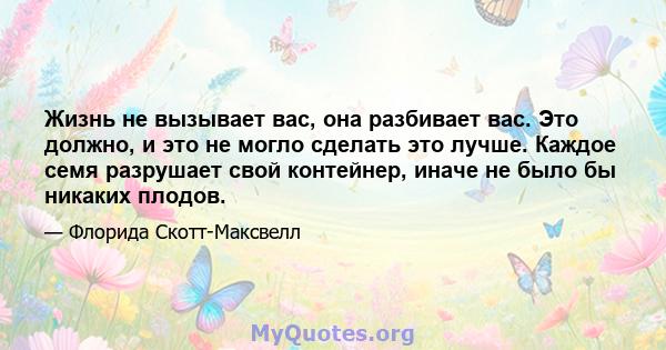 Жизнь не вызывает вас, она разбивает вас. Это должно, и это не могло сделать это лучше. Каждое семя разрушает свой контейнер, иначе не было бы никаких плодов.