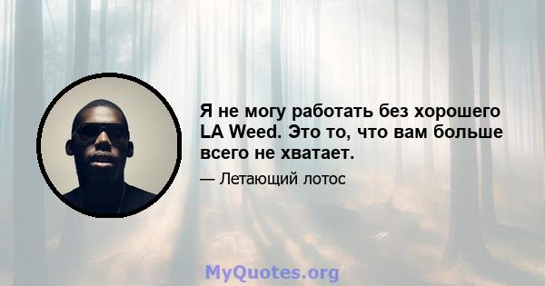 Я не могу работать без хорошего LA Weed. Это то, что вам больше всего не хватает.