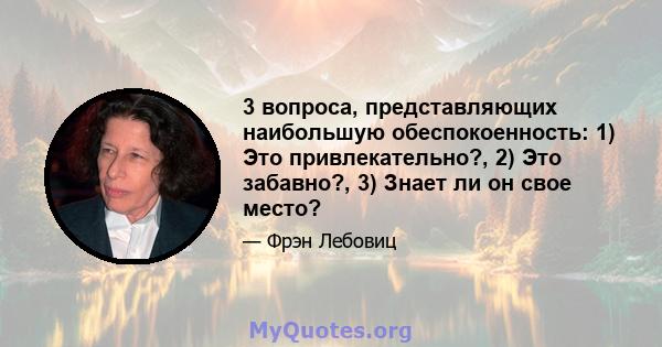 3 вопроса, представляющих наибольшую обеспокоенность: 1) Это привлекательно?, 2) Это забавно?, 3) Знает ли он свое место?