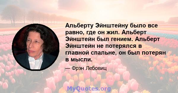 Альберту Эйнштейну было все равно, где он жил. Альберт Эйнштейн был гением. Альберт Эйнштейн не потерялся в главной спальне, он был потерян в мысли.