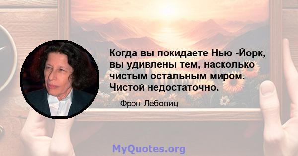 Когда вы покидаете Нью -Йорк, вы удивлены тем, насколько чистым остальным миром. Чистой недостаточно.