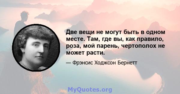 Две вещи не могут быть в одном месте. Там, где вы, как правило, роза, мой парень, чертополох не может расти.