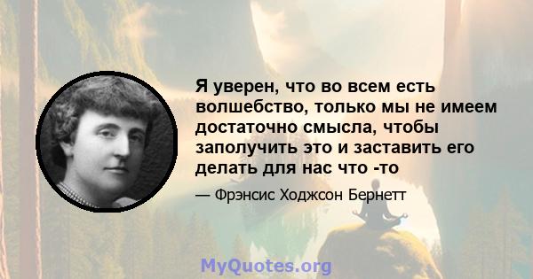 Я уверен, что во всем есть волшебство, только мы не имеем достаточно смысла, чтобы заполучить это и заставить его делать для нас что -то