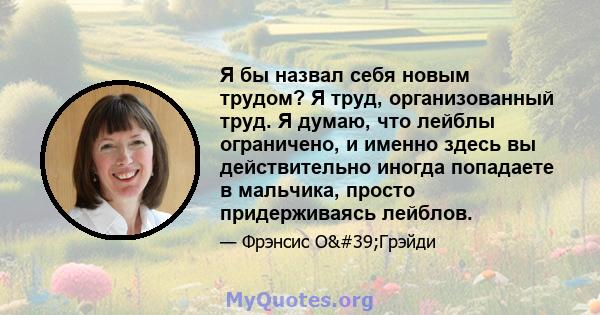 Я бы назвал себя новым трудом? Я труд, организованный труд. Я думаю, что лейблы ограничено, и именно здесь вы действительно иногда попадаете в мальчика, просто придерживаясь лейблов.