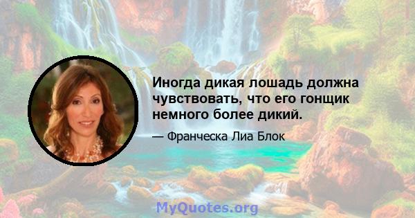 Иногда дикая лошадь должна чувствовать, что его гонщик немного более дикий.