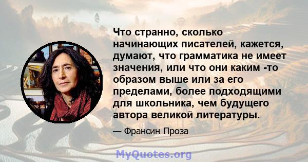 Что странно, сколько начинающих писателей, кажется, думают, что грамматика не имеет значения, или что они каким -то образом выше или за его пределами, более подходящими для школьника, чем будущего автора великой