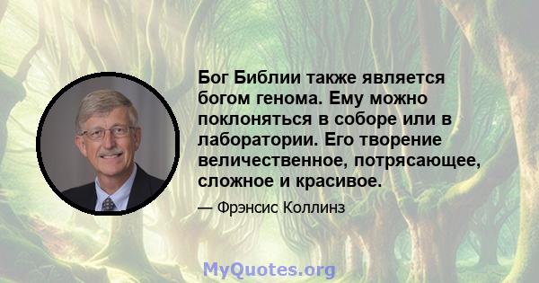 Бог Библии также является богом генома. Ему можно поклоняться в соборе или в лаборатории. Его творение величественное, потрясающее, сложное и красивое.