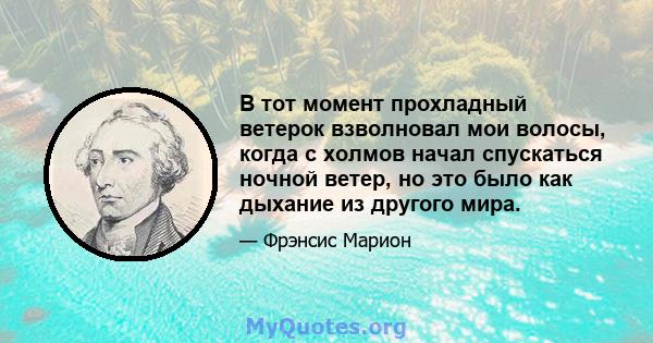 В тот момент прохладный ветерок взволновал мои волосы, когда с холмов начал спускаться ночной ветер, но это было как дыхание из другого мира.