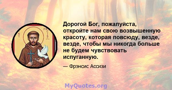 Дорогой Бог, пожалуйста, откройте нам свою возвышенную красоту, которая повсюду, везде, везде, чтобы мы никогда больше не будем чувствовать испуганную.