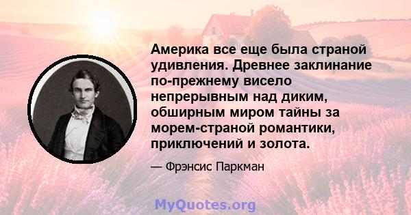 Америка все еще была страной удивления. Древнее заклинание по-прежнему висело непрерывным над диким, обширным миром тайны за морем-страной романтики, приключений и золота.