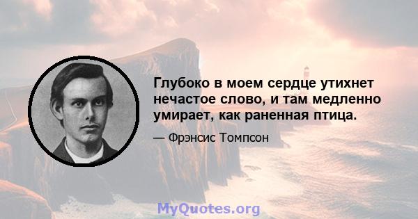 Глубоко в моем сердце утихнет нечастое слово, и там медленно умирает, как раненная птица.