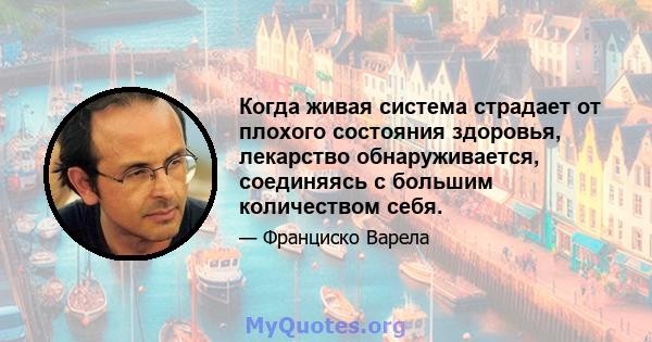 Когда живая система страдает от плохого состояния здоровья, лекарство обнаруживается, соединяясь с большим количеством себя.