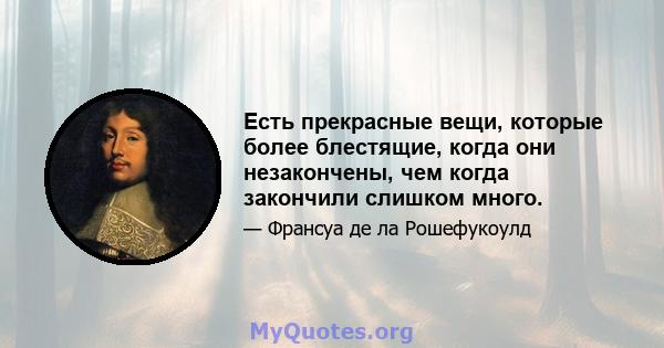 Есть прекрасные вещи, которые более блестящие, когда они незакончены, чем когда закончили слишком много.