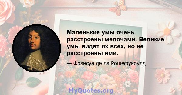 Маленькие умы очень расстроены мелочами. Великие умы видят их всех, но не расстроены ими.