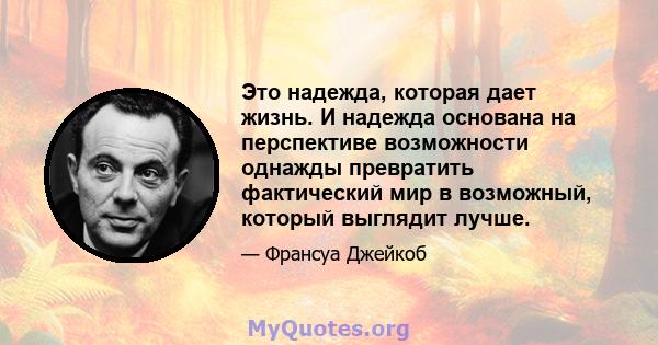 Это надежда, которая дает жизнь. И надежда основана на перспективе возможности однажды превратить фактический мир в возможный, который выглядит лучше.