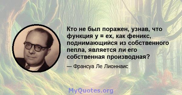 Кто не был поражен, узнав, что функция y = ex, как феникс, поднимающийся из собственного пепла, является ли его собственная производная?