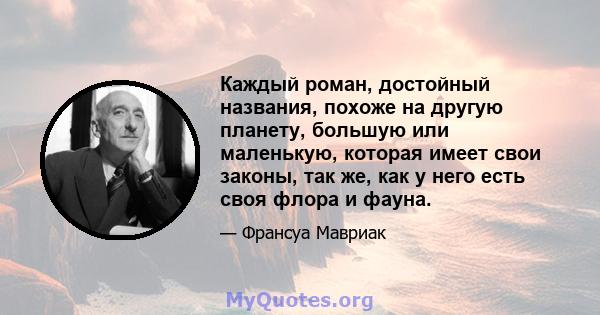 Каждый роман, достойный названия, похоже на другую планету, большую или маленькую, которая имеет свои законы, так же, как у него есть своя флора и фауна.