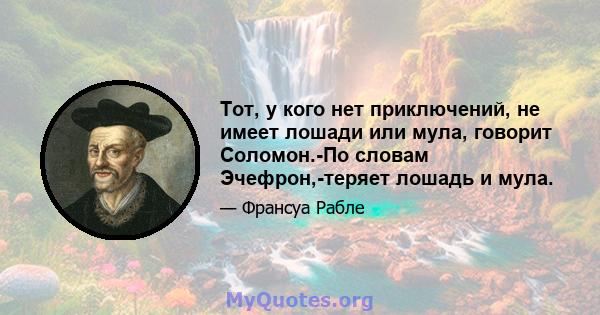 Тот, у кого нет приключений, не имеет лошади или мула, говорит Соломон.-По словам Эчефрон,-теряет лошадь и мула.