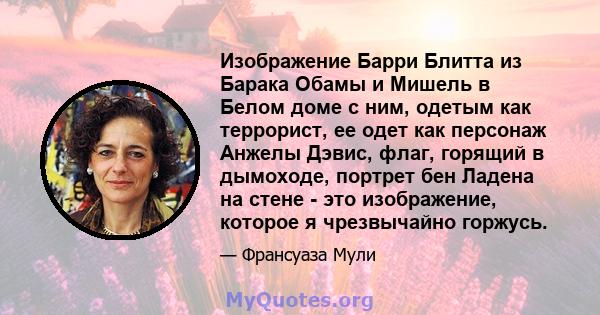 Изображение Барри Блитта из Барака Обамы и Мишель в Белом доме с ним, одетым как террорист, ее одет как персонаж Анжелы Дэвис, флаг, горящий в дымоходе, портрет бен Ладена на стене - это изображение, которое я