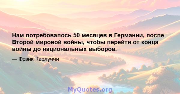 Нам потребовалось 50 месяцев в Германии, после Второй мировой войны, чтобы перейти от конца войны до национальных выборов.