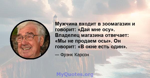 Мужчина входит в зоомагазин и говорит: «Дай мне осу». Владелец магазина отвечает: «Мы не продаем осы». Он говорит: «В окне есть один».