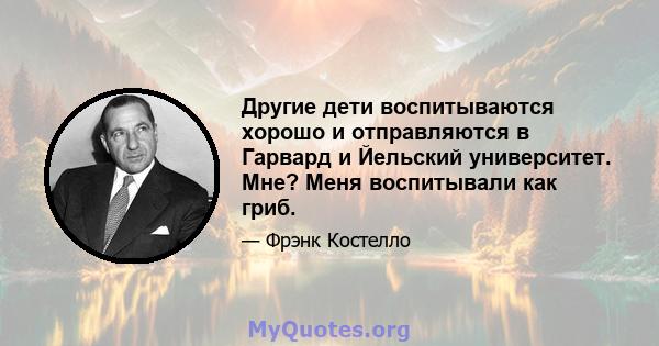 Другие дети воспитываются хорошо и отправляются в Гарвард и Йельский университет. Мне? Меня воспитывали как гриб.