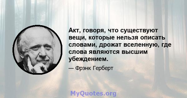 Акт, говоря, что существуют вещи, которые нельзя описать словами, дрожат вселенную, где слова являются высшим убеждением.