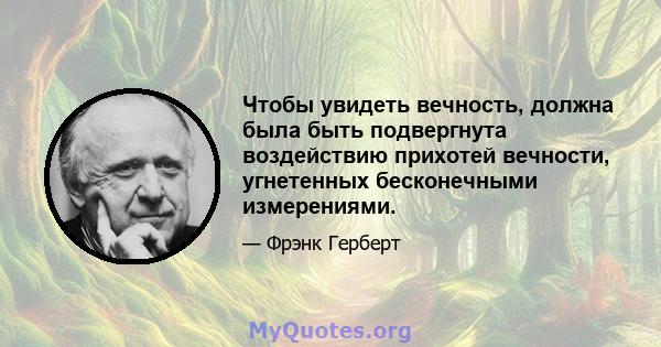 Чтобы увидеть вечность, должна была быть подвергнута воздействию прихотей вечности, угнетенных бесконечными измерениями.