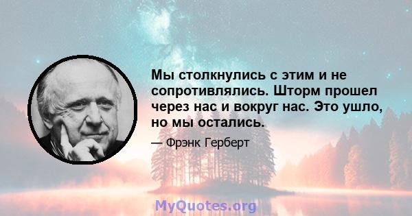 Мы столкнулись с этим и не сопротивлялись. Шторм прошел через нас и вокруг нас. Это ушло, но мы остались.