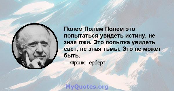 Полем Полем Полем это попытаться увидеть истину, не зная лжи. Это попытка увидеть свет, не зная тьмы. Это не может быть.