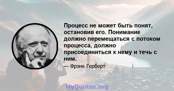 Процесс не может быть понят, остановив его. Понимание должно перемещаться с потоком процесса, должно присоединиться к нему и течь с ним.