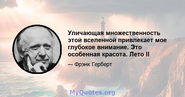 Уличающая множественность этой вселенной привлекает мое глубокое внимание. Это особенная красота. Лето II