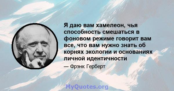 Я даю вам хамелеон, чья способность смешаться в фоновом режиме говорит вам все, что вам нужно знать об корнях экологии и основаниях личной идентичности