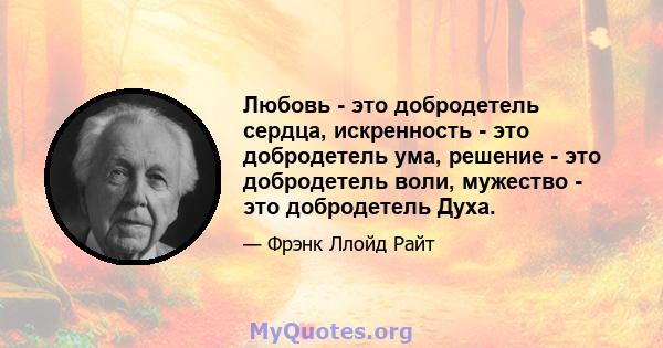 Любовь - это добродетель сердца, искренность - это добродетель ума, решение - это добродетель воли, мужество - это добродетель Духа.