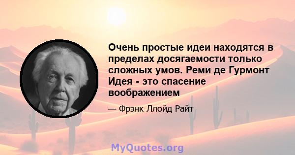 Очень простые идеи находятся в пределах досягаемости только сложных умов. Реми де Гурмонт Идея - это спасение воображением