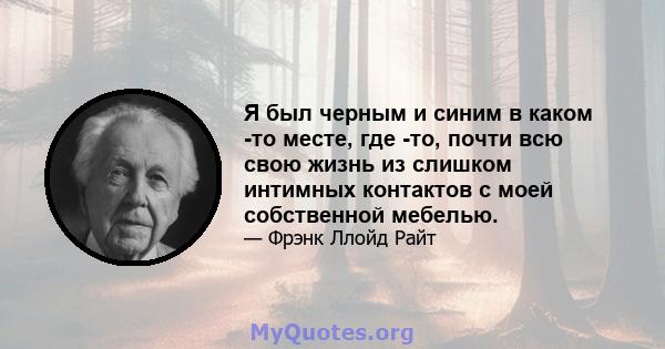 Я был черным и синим в каком -то месте, где -то, почти всю свою жизнь из слишком интимных контактов с моей собственной мебелью.