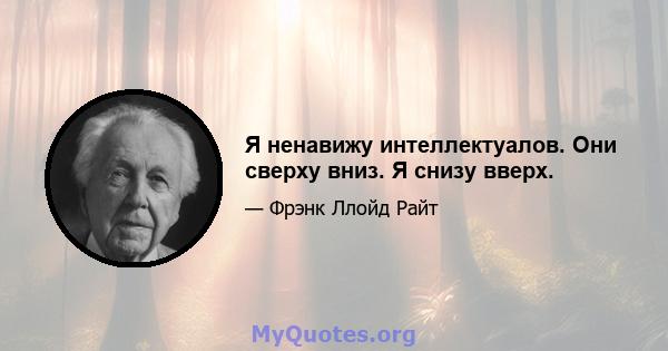 Я ненавижу интеллектуалов. Они сверху вниз. Я снизу вверх.