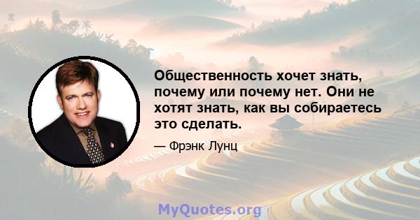 Общественность хочет знать, почему или почему нет. Они не хотят знать, как вы собираетесь это сделать.