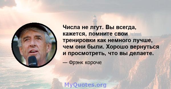 Числа не лгут. Вы всегда, кажется, помните свои тренировки как немного лучше, чем они были. Хорошо вернуться и просмотреть, что вы делаете.