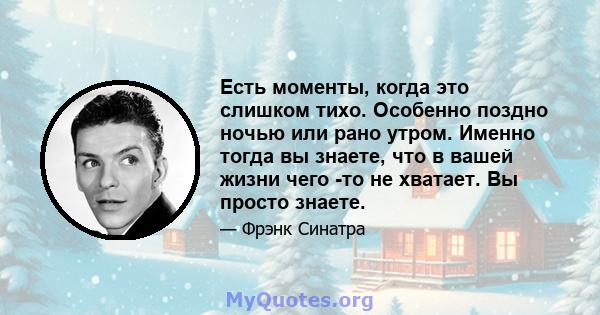 Есть моменты, когда это слишком тихо. Особенно поздно ночью или рано утром. Именно тогда вы знаете, что в вашей жизни чего -то не хватает. Вы просто знаете.