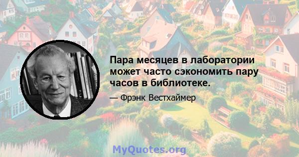 Пара месяцев в лаборатории может часто сэкономить пару часов в библиотеке.