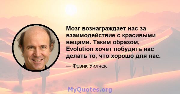 Мозг вознаграждает нас за взаимодействие с красивыми вещами. Таким образом, Evolution хочет побудить нас делать то, что хорошо для нас.